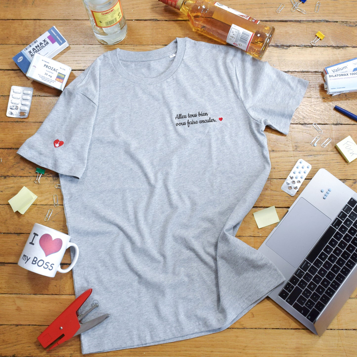 T-shirt bio unisexe : Allez tous bien vous faire enculer / Blanc ou Gris