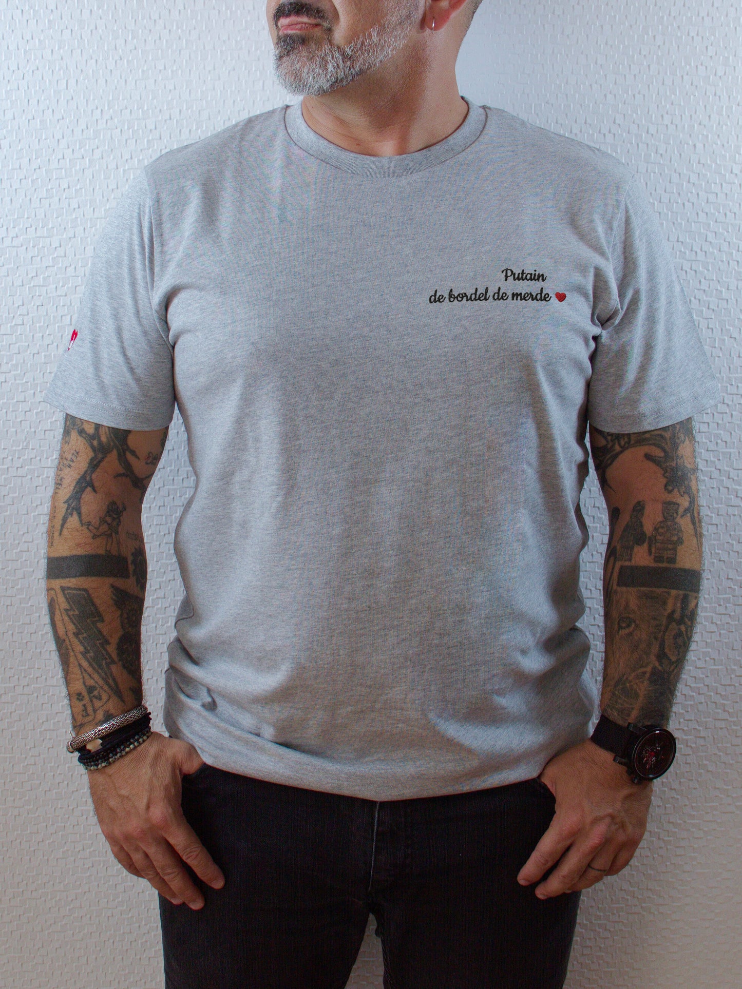 T-shirt bio unisexe : Putain de bordel de merde / Blanc ou Gris