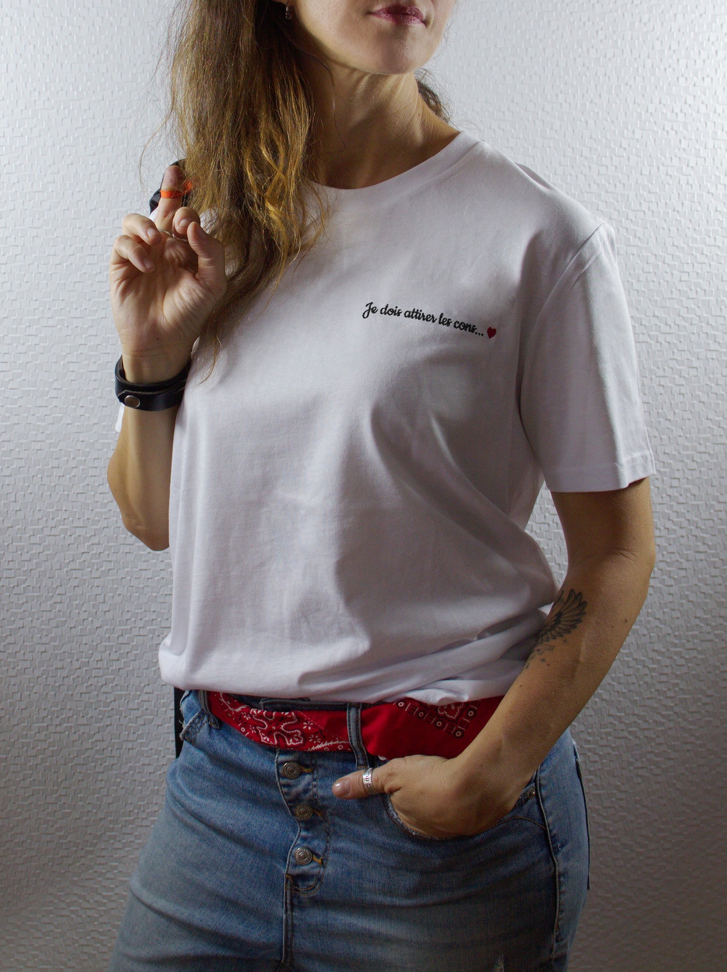 T-shirt bio unisexe : Je dois attirer les cons / Blanc ou Gris