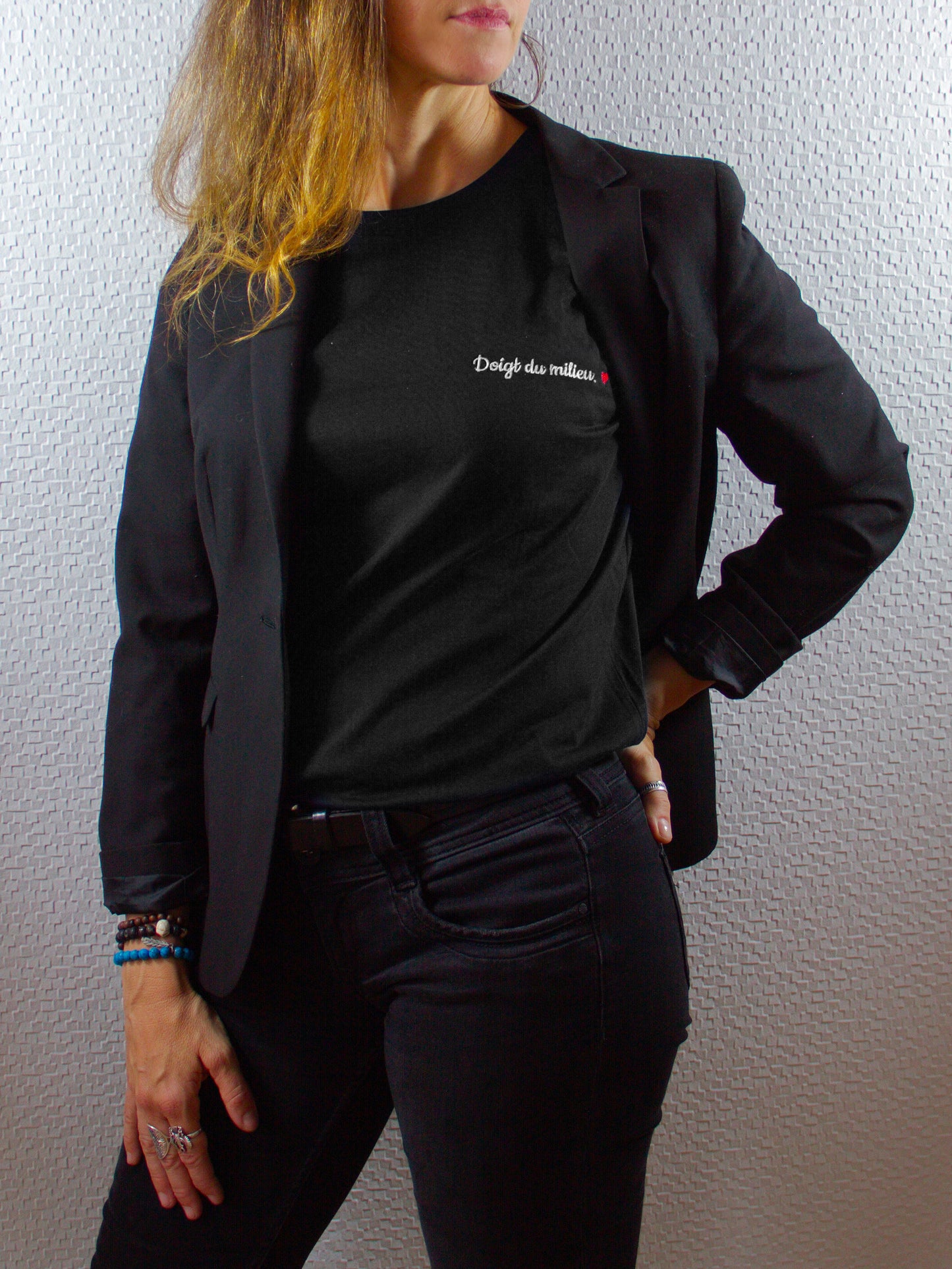T-shirt bio unisexe : Doigt du milieu / Noir ou Bleu