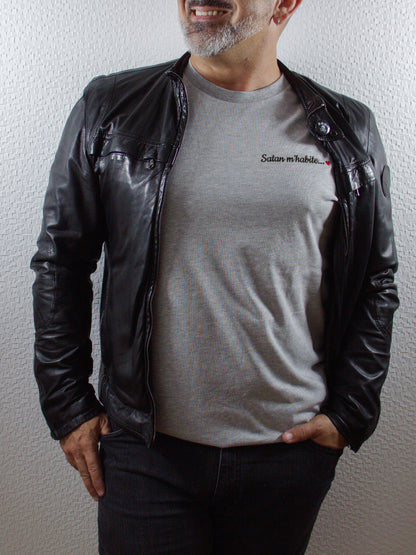 T-shirt bio unisexe : Satan m'habite... / Blanc ou Gris