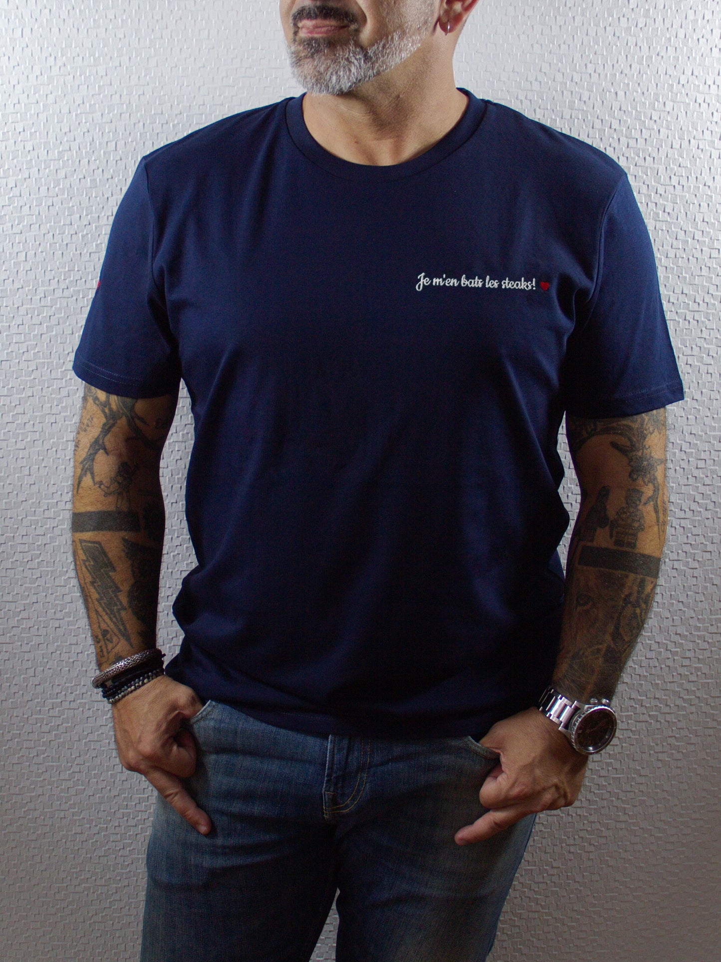 T-shirt bio unisexe : Je m'en bats les steaks / Noir ou Bleu