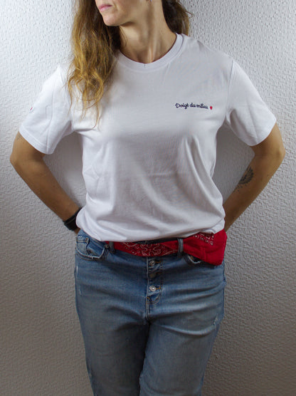 T-shirt bio unisexe : Doigt du milieu / Blanc ou Gris