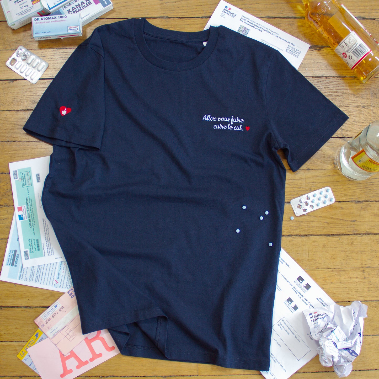 T-shirt bio unisexe : Allez vous faire cuire le cul / Noir ou Bleu