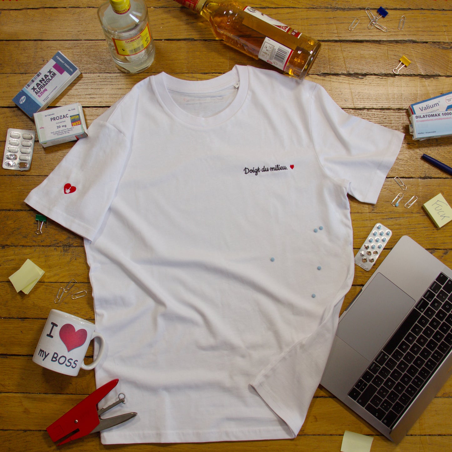 T-shirt bio unisexe : Doigt du milieu / Blanc ou Gris