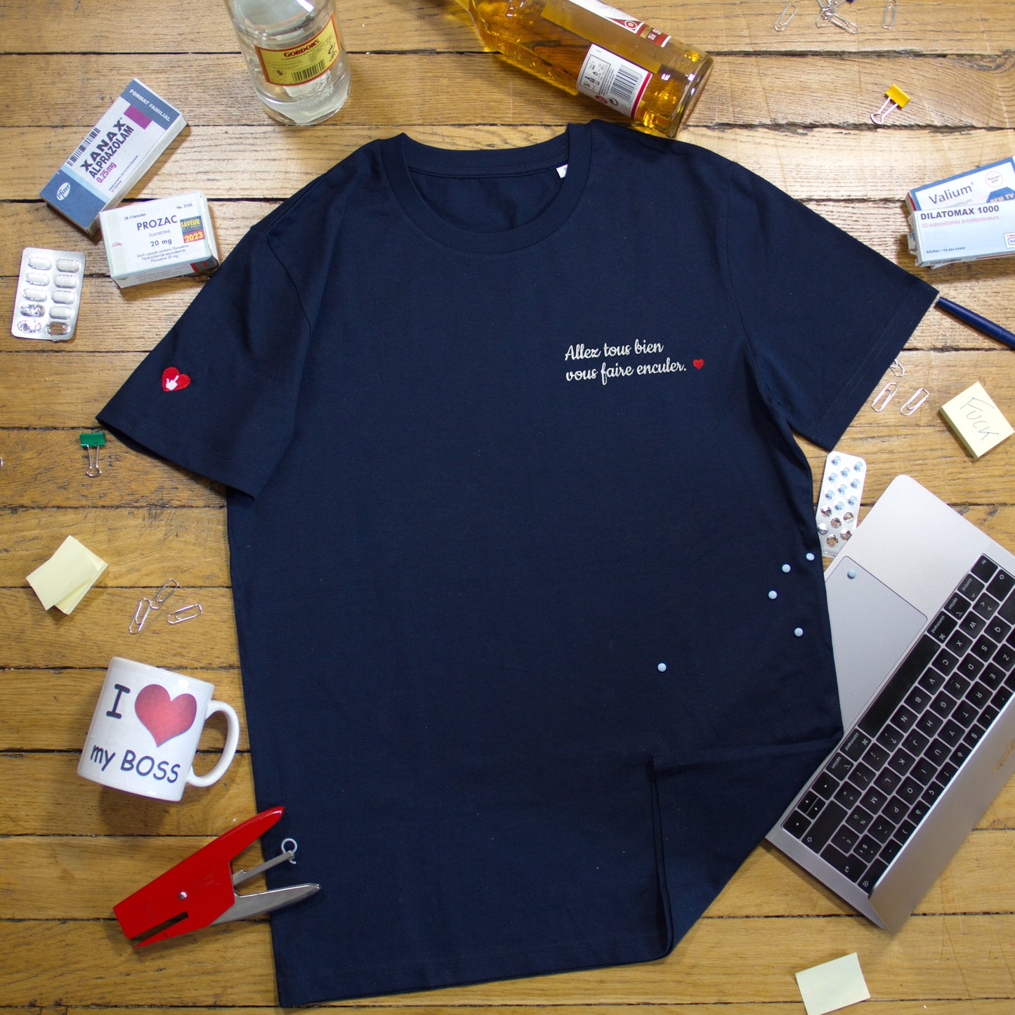 T-shirt bio unisexe : Allez tous bien vous faire enculer / Noir ou Bleu