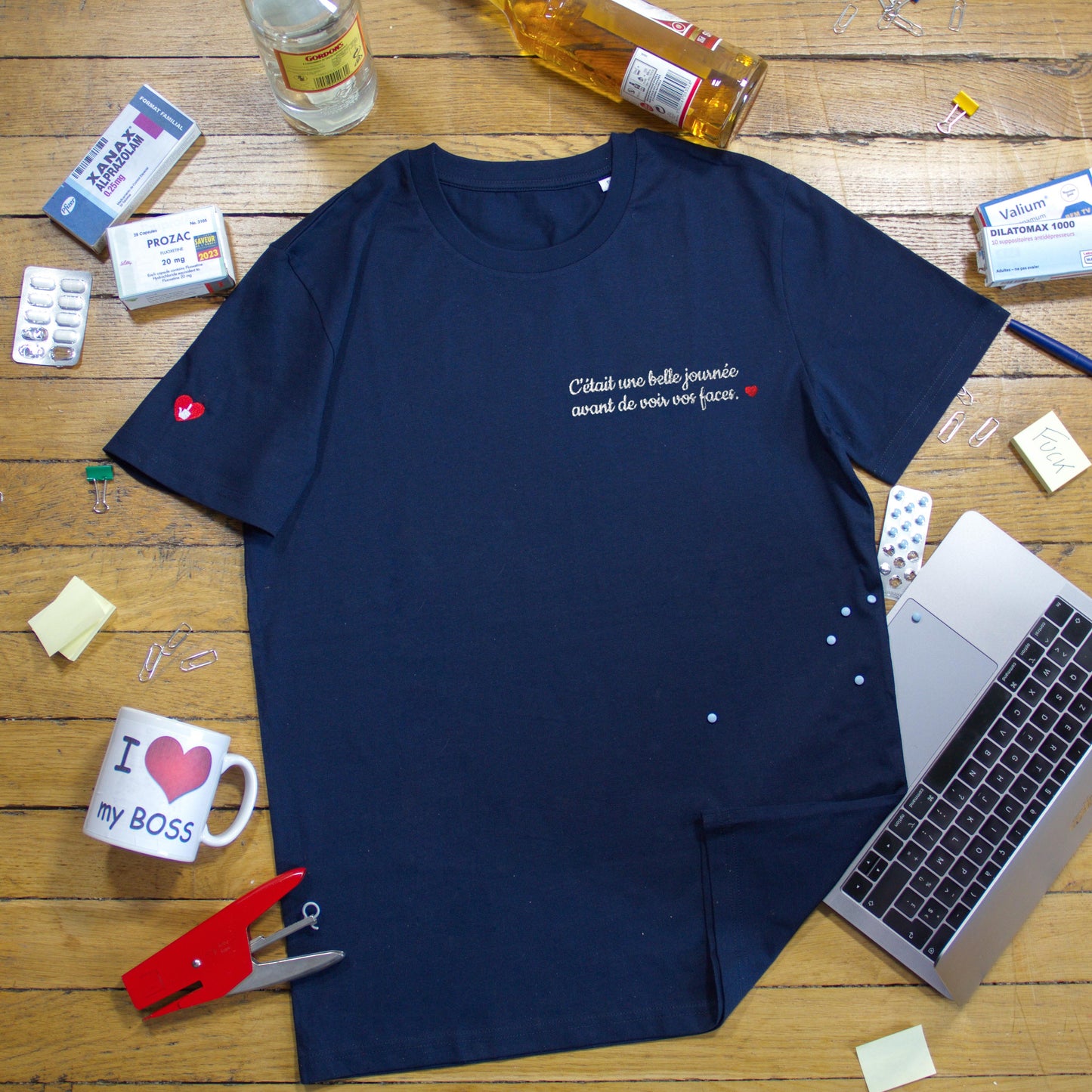 T-shirt bio unisexe : C'était une belle journée / Noir ou Bleu