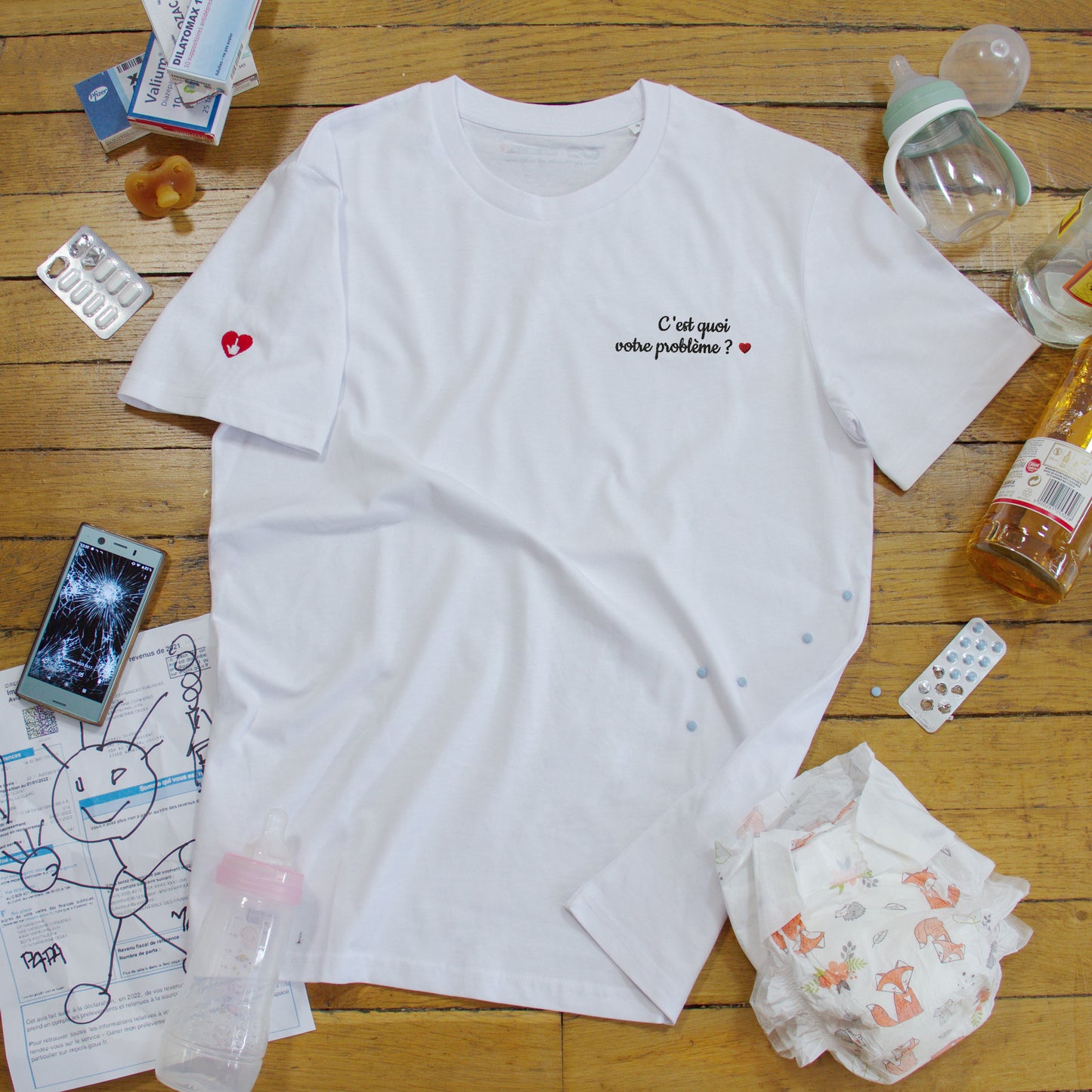 T-shirt bio unisexe : C'est quoi votre problème ? / Blanc ou Gris