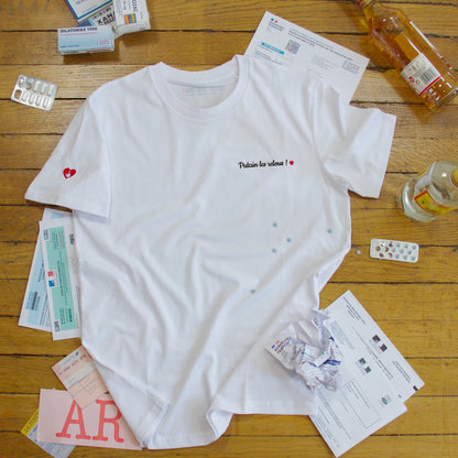 T-shirt bio unisexe : Putain les relous / Blanc ou Gris
