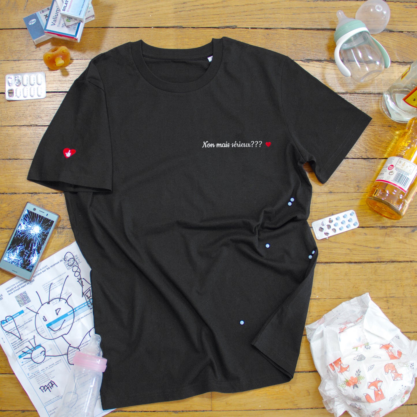 T-shirt bio unisexe : Non mais sérieux ??? / Noir ou Bleu
