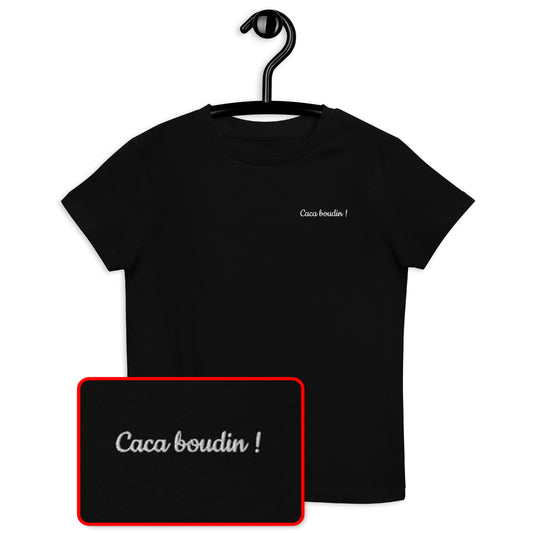 T-shirt kids bio CACA BOUDIN ! Noir, Bleu Marine oui Bleu Océan