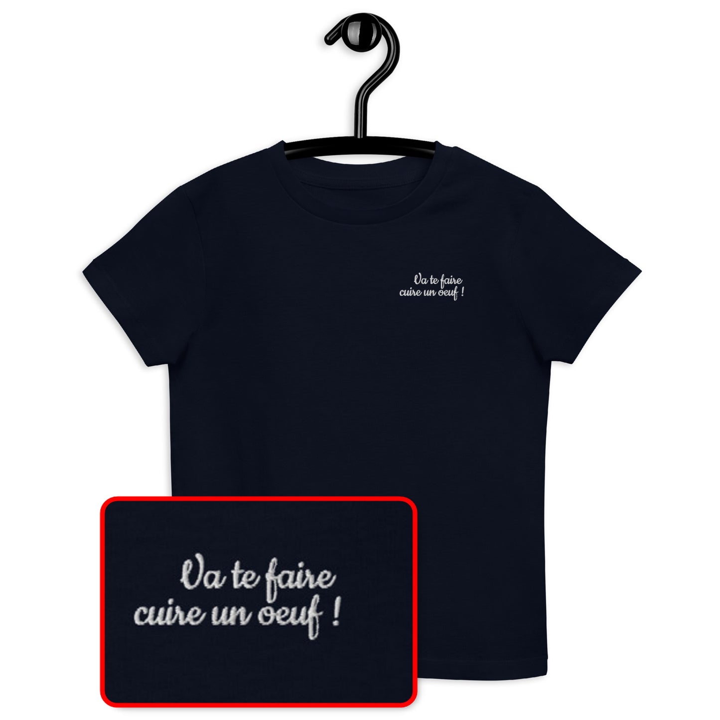 T-shirt kids bio VA TE FAIRE CUIRE UN OEUF / Noir, Marine ou Océan