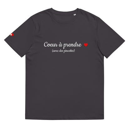 T-shirt bio unisexe : Cœur à prendre / tons foncés