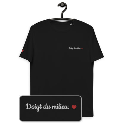 T-shirt bio unisexe : Doigt du milieu / Noir ou Bleu