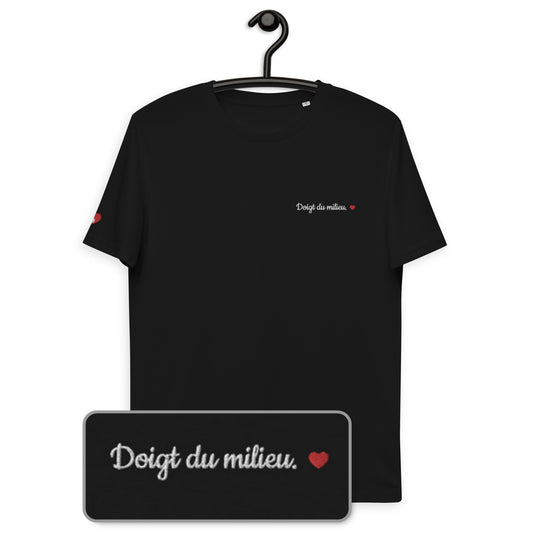 T-shirt bio unisexe : Doigt du milieu / Noir ou Bleu