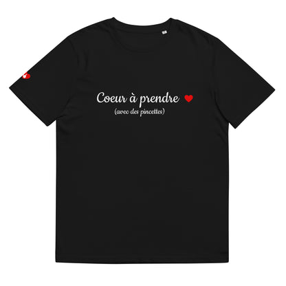 T-shirt bio unisexe : Cœur à prendre / tons foncés