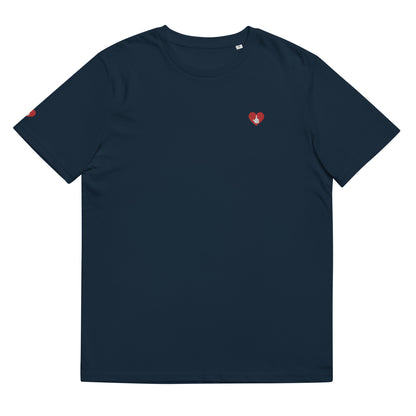 T-shirt bio unisexe : LOGO COEUR DITES-LE AVEC DES FUCKS / Noir ou Bleu