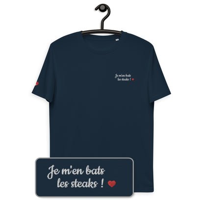 T-shirt bio unisexe : Je m'en bats les steaks / Noir ou Bleu