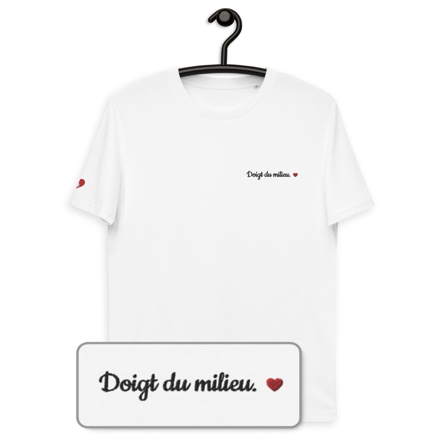 T-shirt bio unisexe : Doigt du milieu / Blanc ou Gris