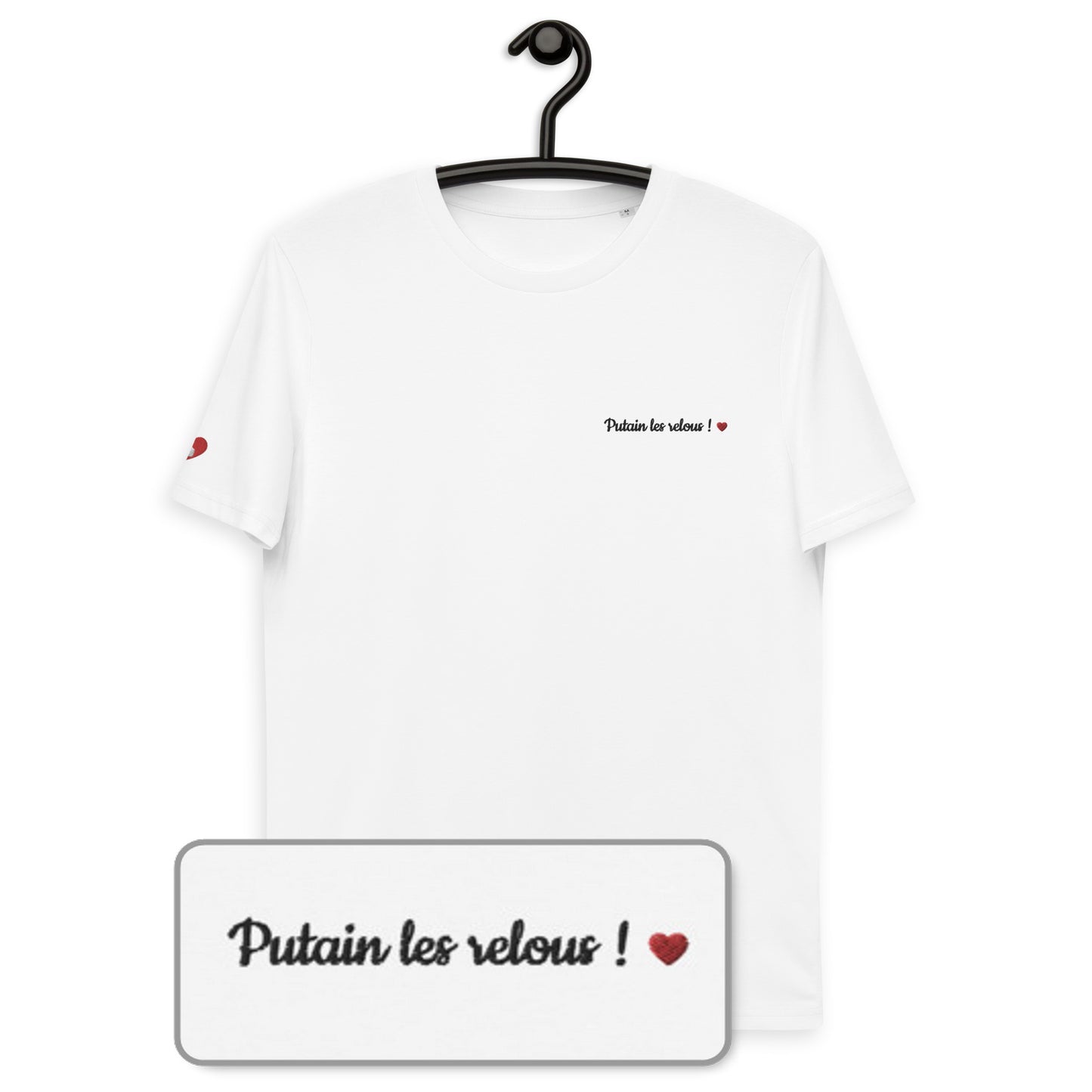 T-shirt bio unisexe : Putain les relous / Blanc ou Gris