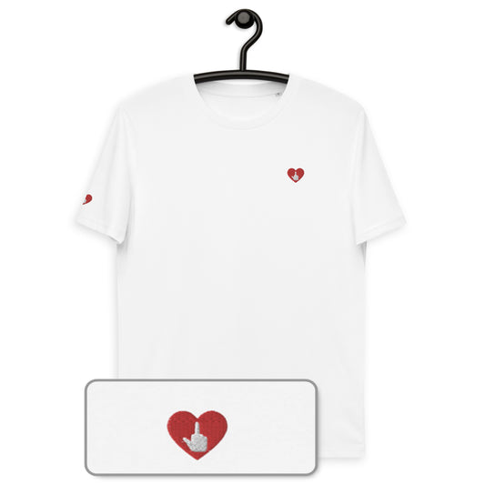 T-shirt bio unisexe : LOGO COEUR DITES-LE AVEC DES FUCKS / Blanc ou Gris