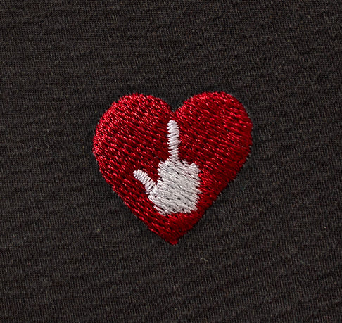 T-shirt bio unisexe : LOGO COEUR DITES-LE AVEC DES FUCKS / Noir ou Bleu
